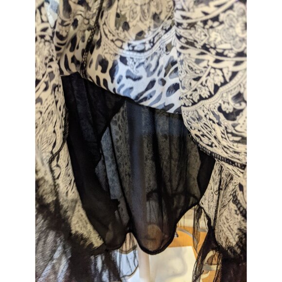 Womens Leopard Paisley Ruffle Hem Midi Skirt Boho Grunge Elegant Mesh Black S - Picture 5 of 9